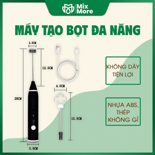 Máy đánh bọt cà phê, đánh trứng đa năng nhiều màu,nhỏ gọn 3 tốc độ, sạc pin usb tiện dụng Mixmore