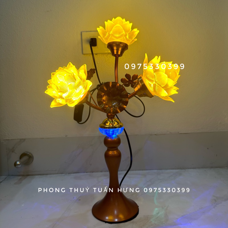 Đèn thờ sen lưu ly 3 bông 1 cây đèn,ảnh thật, hàng loại 1