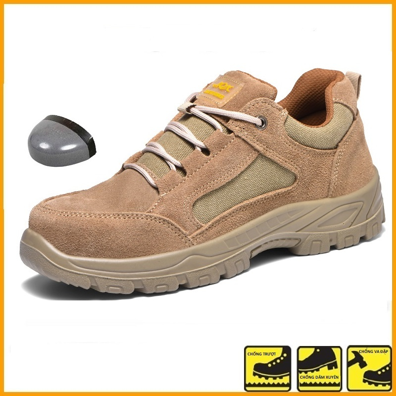Giày Bảo Hộ Lao Động,công trình Nam BH9BChống Đinh-Phong Cách  Da Lộn-Màu Nâu-Đế Tăng Ma Sát