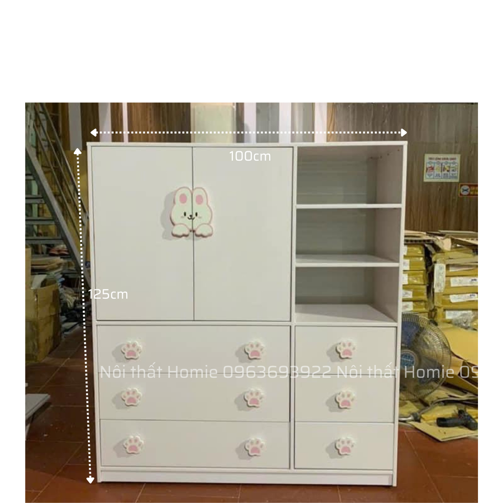 Tủ quần áo trẻ em, tủ đồ cho bé nhựa Đài Loan cao cấp tay nắm gấu Homie kích thước 125x100x40cm