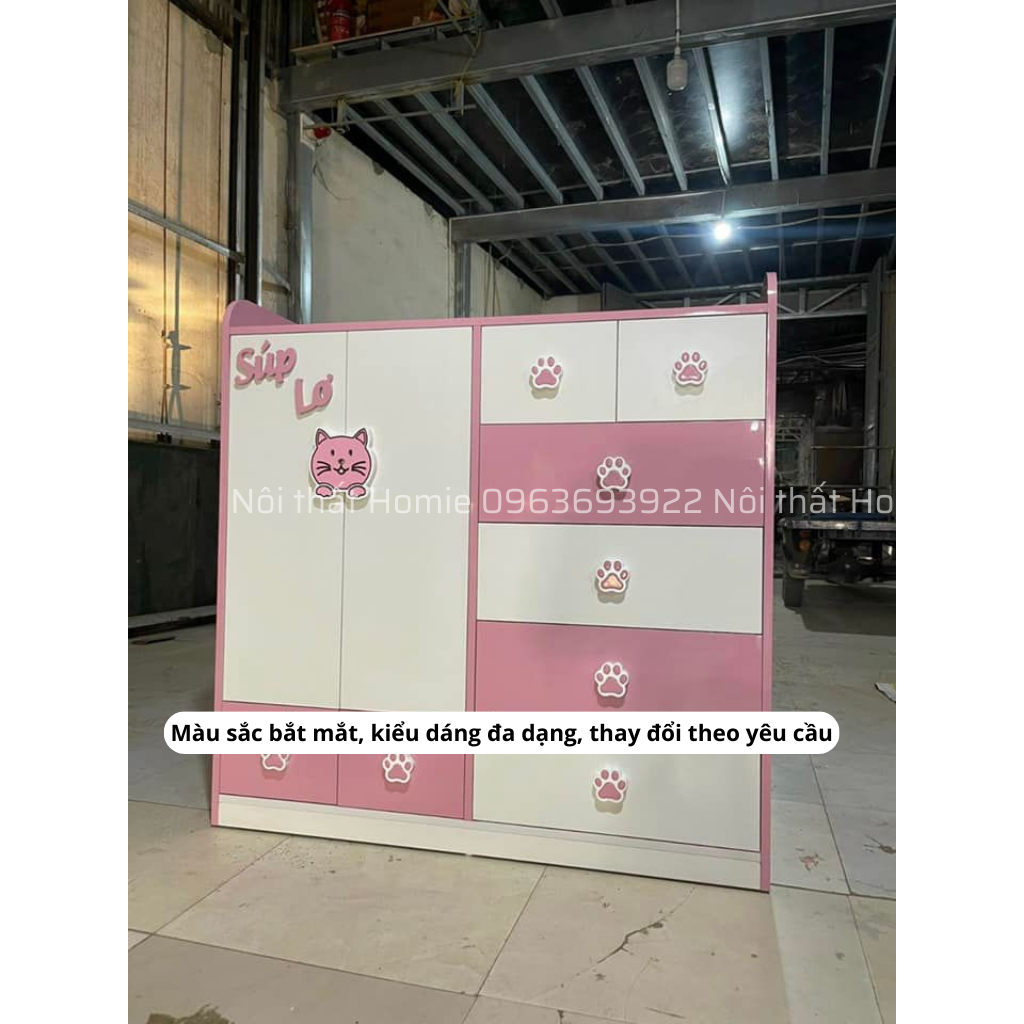 Tủ quần áo trẻ em, tủ đồ cho bé nhựa Đài Loan cao cấp tay nắm gấu Homie kích thước 125x100x40cm