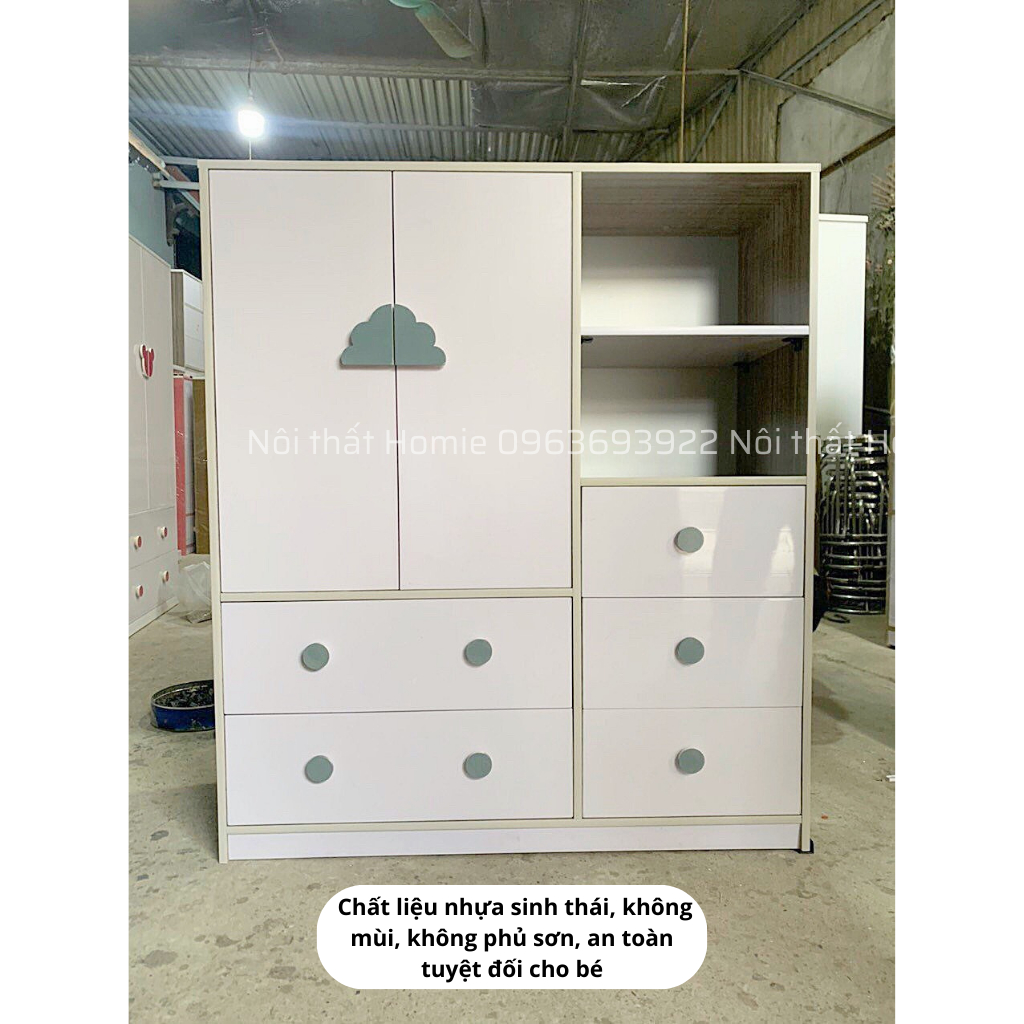 Tủ quần áo trẻ em, tủ đồ cho bé nhựa Đài Loan cao cấp tay nắm gấu Homie kích thước 125x100x40cm