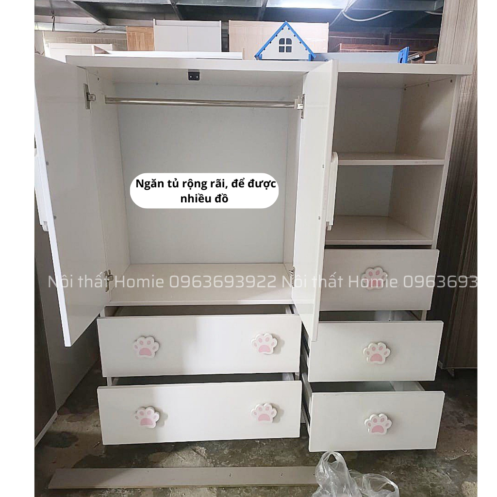Tủ quần áo trẻ em, tủ đồ cho bé nhựa Đài Loan cao cấp tay nắm gấu Homie kích thước 125x100x40cm