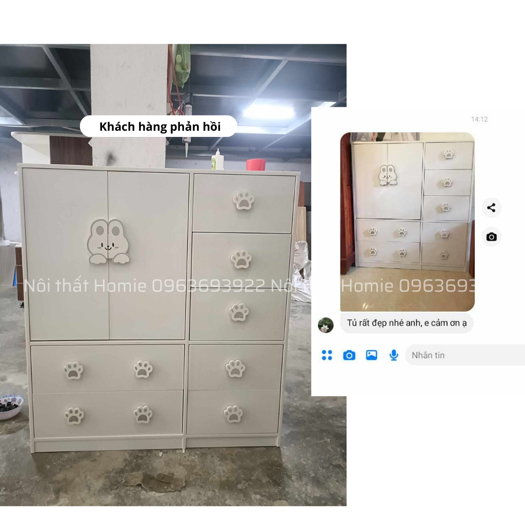 Tủ quần áo trẻ em, tủ đồ cho bé nhựa Đài Loan cao cấp tay nắm gấu Homie kích thước 125x100x40cm