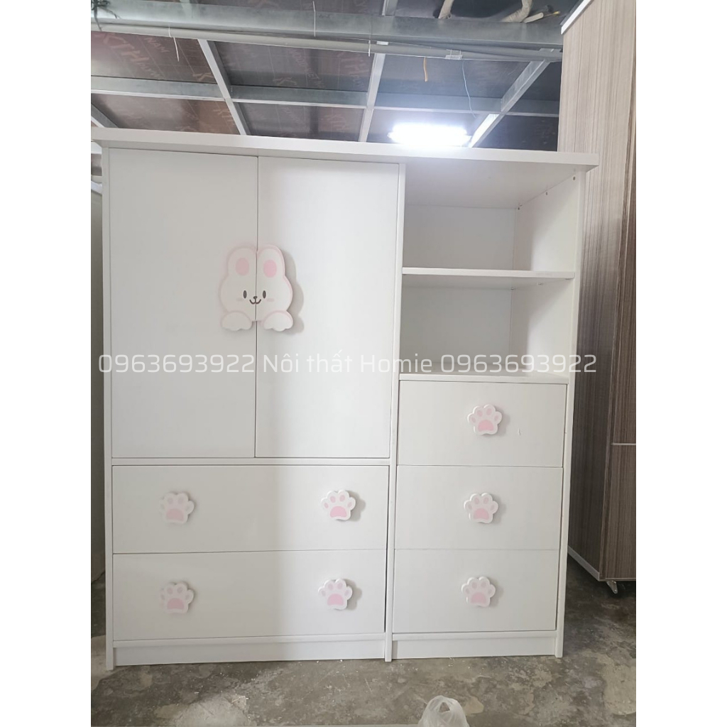 Tủ quần áo trẻ em, tủ đồ cho bé nhựa Đài Loan cao cấp tay nắm gấu Homie kích thước 125x100x40cm