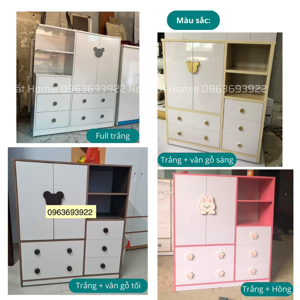 Tủ quần áo trẻ em, tủ đồ cho bé nhựa Đài Loan cao cấp tay nắm gấu Homie kích thước 125x100x40cm