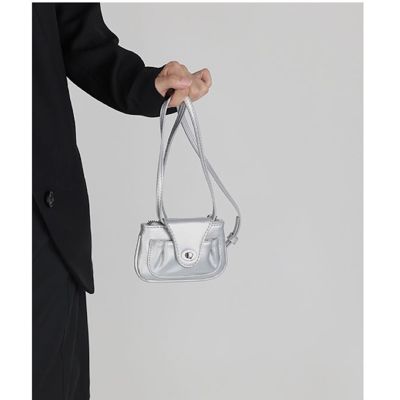 Túi xách nữ Rinni, Túi đeo chéo mini Niche trơn nắp gập kèm dây xích bản nhỏ và dây da