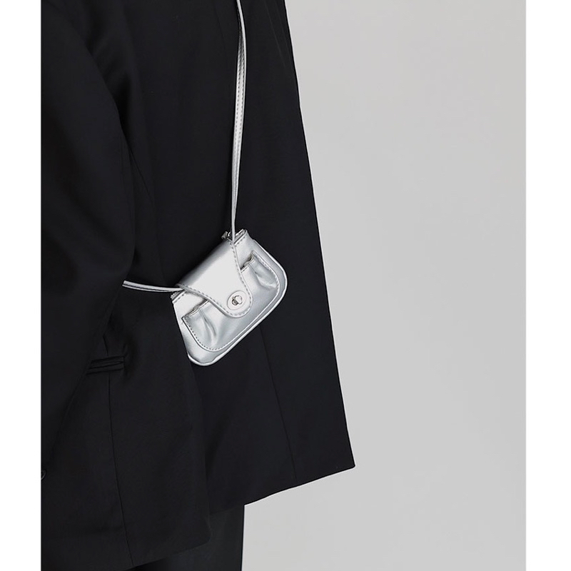 Túi xách nữ Rinni, Túi đeo chéo mini Niche trơn nắp gập kèm dây xích bản nhỏ và dây da