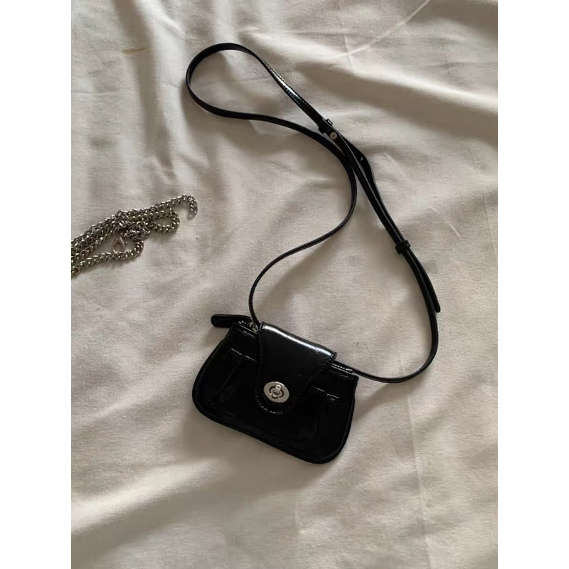 Túi xách nữ Rinni, Túi đeo chéo mini Niche trơn nắp gập kèm dây xích bản nhỏ và dây da