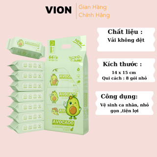 Set 8 Gói 64 tờ Khăn giấy ướt mini bỏ túi tiện lợi, khăn ướt tiện dụng VION