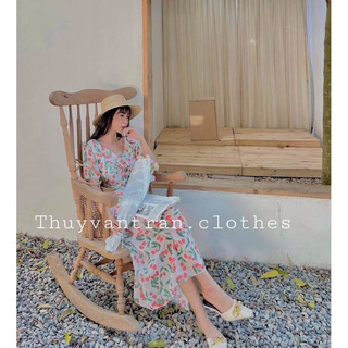 Đầm tơ hoa maxi - kèm ảnh thật