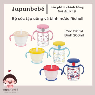 Set Richell Bình uống nước và cốc tập uống ống hút cho bé 150ml/200ml ( có tách lẻ)
