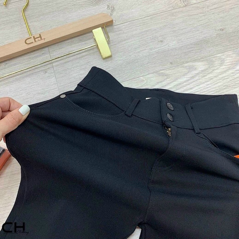 Quần Legging đen cạp 2 khuy đen hộp cam chữ H cao cấp