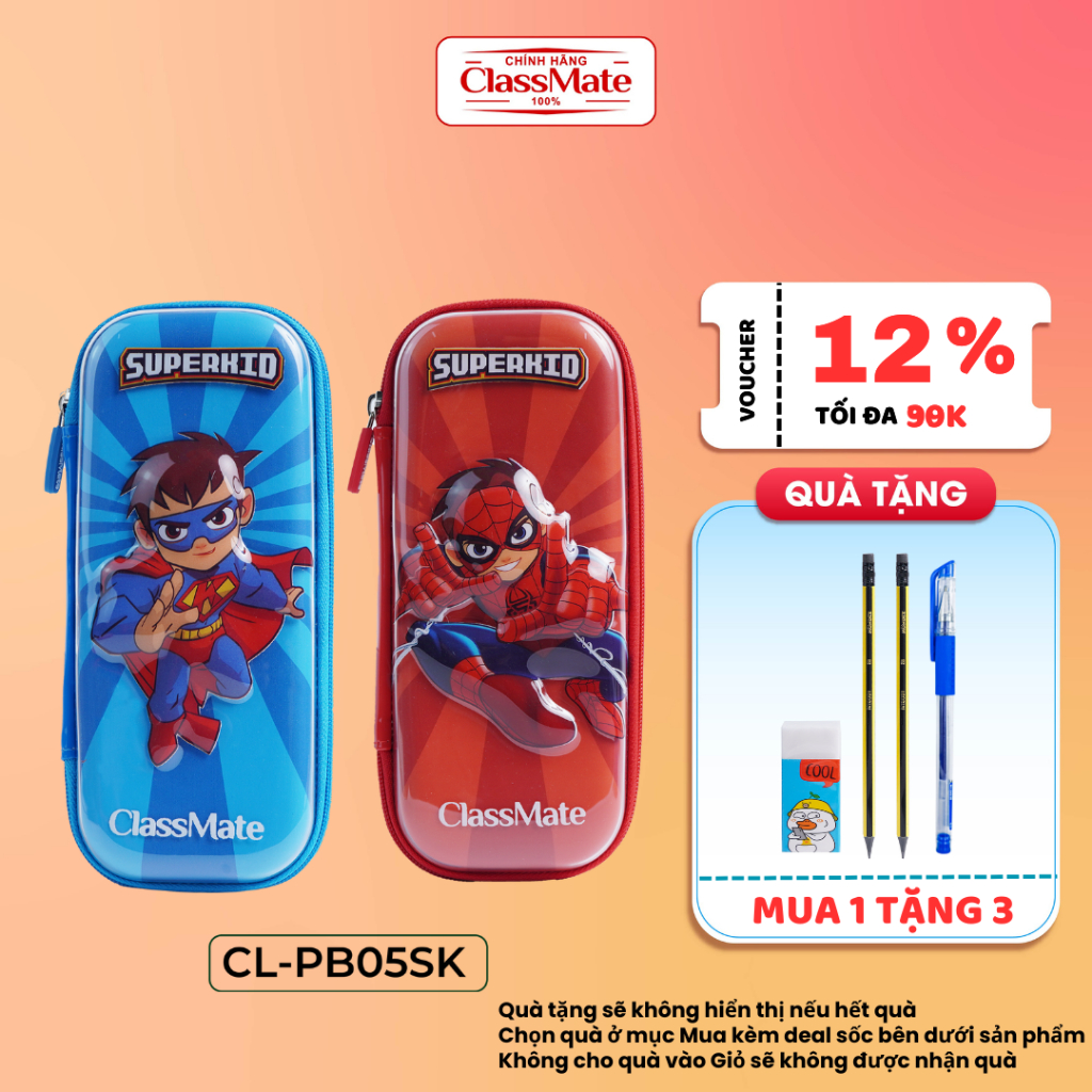 Túi Đựng Bút 3D Cao Cấp SuperKid CLASSMATE Chất Liệu Nhựa, Đường May Chuẩn Chỉnh 21cm CL-PB05SK