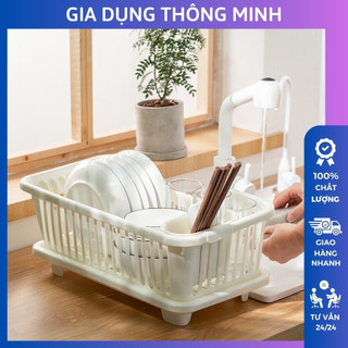 Giá úp bát đĩa có khay hứng và thoát nước nhựa PP cao cấp chống va đập tiện lợi