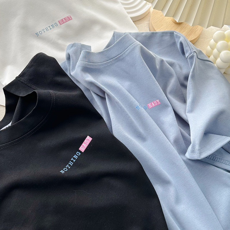 Áo thun phông nữ 3158 form rộng dấu quần KONOVA in chữ nothing easy chất liệu cotton thoáng mát thấm hút mồ hôi mùa hè