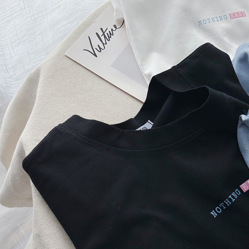 Áo thun phông nữ 3158 form rộng dấu quần KONOVA in chữ nothing easy chất liệu cotton thoáng mát thấm hút mồ hôi mùa hè