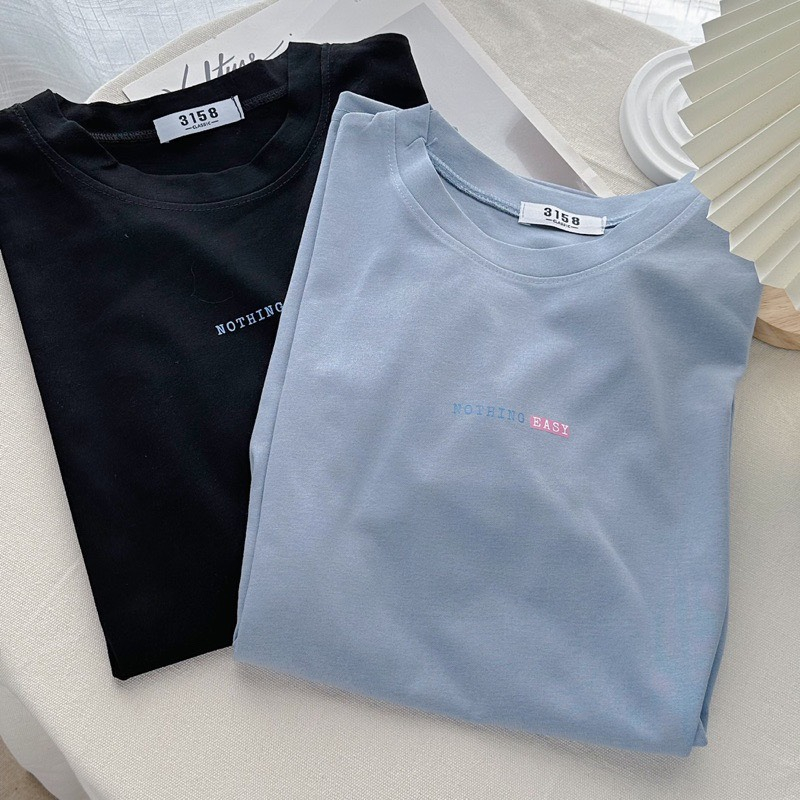 Áo thun phông nữ 3158 form rộng dấu quần KONOVA in chữ nothing easy chất liệu cotton thoáng mát thấm hút mồ hôi mùa hè