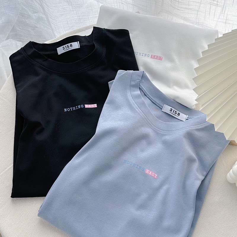 Áo thun phông nữ 3158 form rộng dấu quần KONOVA in chữ nothing easy chất liệu cotton thoáng mát thấm hút mồ hôi mùa hè