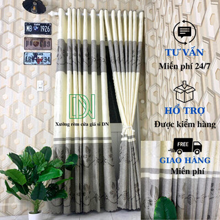 Rèm cửa sổ vải gấm họa tiết màu ghi,đẹp,hiện đại,miễn phí công may,đả đục lổ sẳn tặng kèm dây vén.