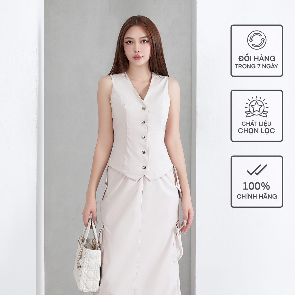 Áo Gile Không Cổ Nữ BUSY Vải Gió Không Co Giãn AGL2