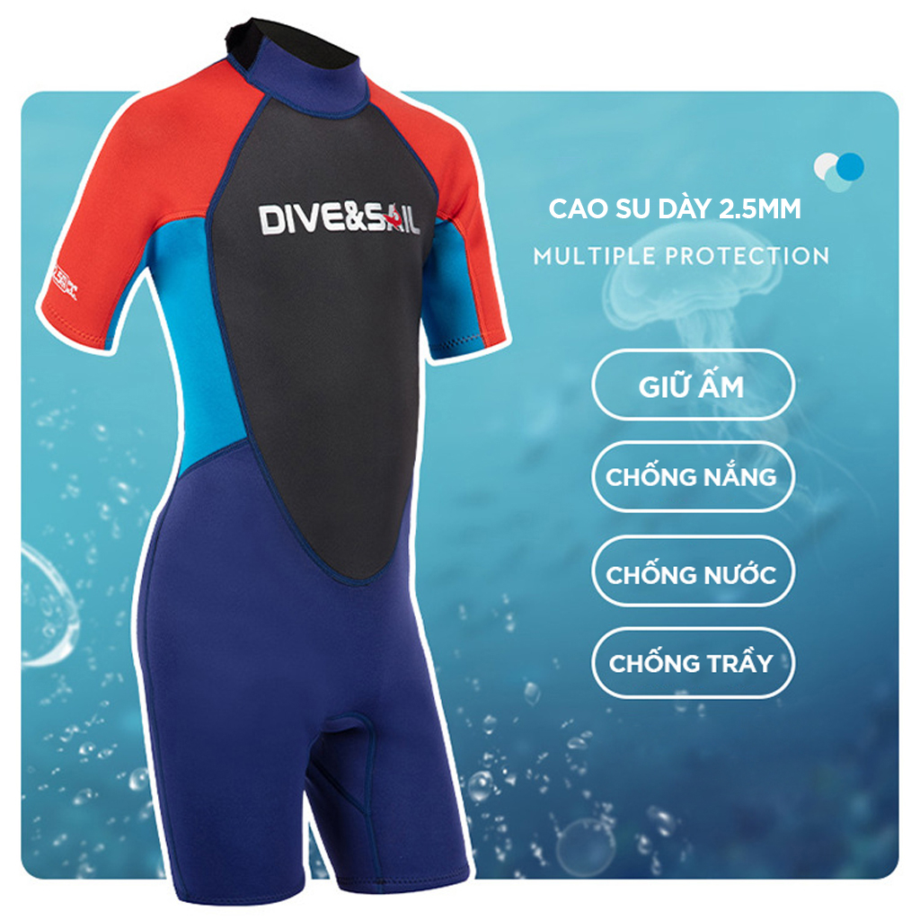 Đồ bơi giữ nhiệt chống nắng chống thấm nước chất liệu cao su Neoprene dày 2.5mm mẫu UNISEX size từ 27kg đến 55kg