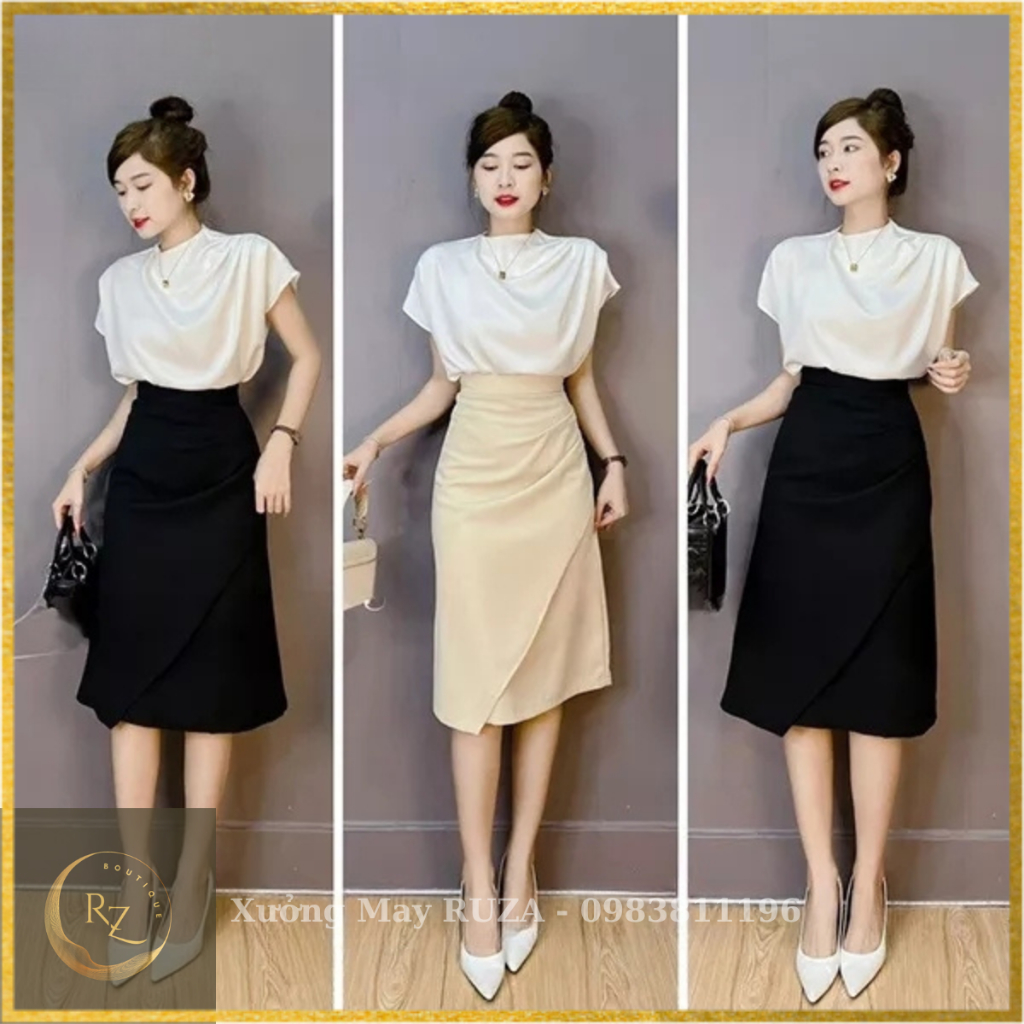 Chân váy dài qua gối nhún eo - Phong cách Hàn Quốc sang chảnh - Đi hẹn hò đi tiệc đi công việc