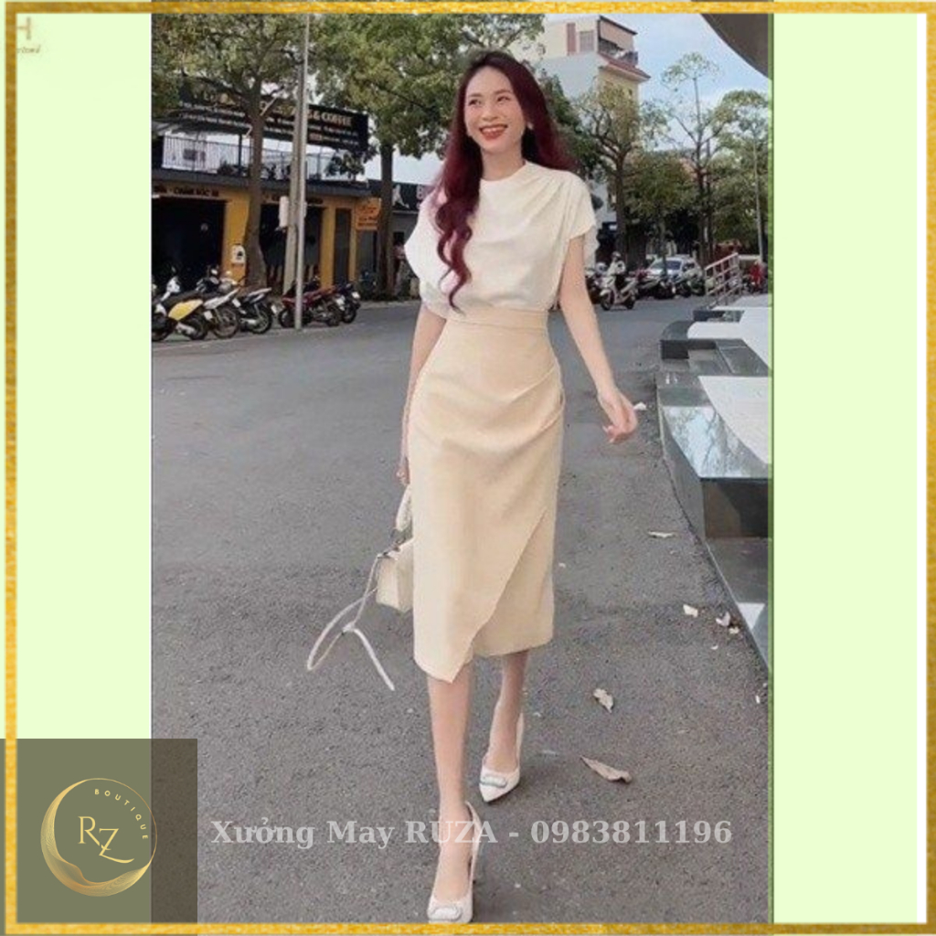 Chân váy dài qua gối nhún eo - Phong cách Hàn Quốc sang chảnh - Đi hẹn hò đi tiệc đi công việc