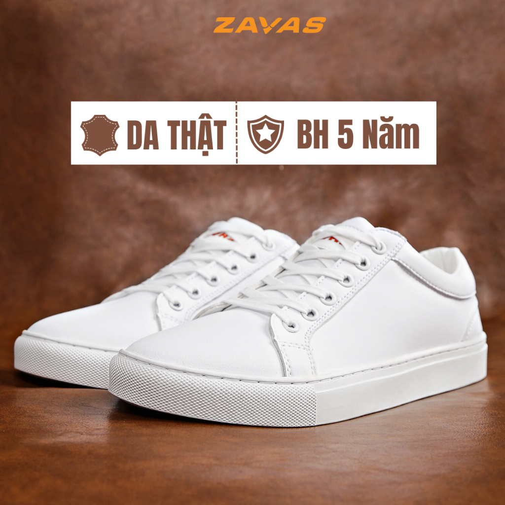 Giày trắng nam ZAVAS bằng da thật phong cách sneaker đế cao 3cm form giày thể thao gọn gàng dễ mặc đồ đi êm chân - Z68