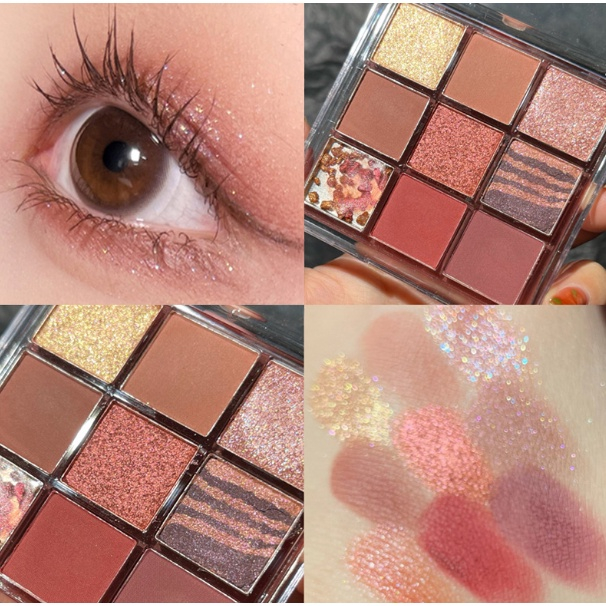 Bảng mắt Dikalu, phấn mắt nhũ,9 ô kẻ vuông bảng phấn mắt nội địa trung,hàng Cao Cấp,Không Hại  Cho Da.