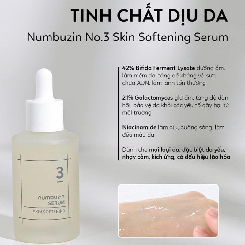 Tinh Chất Numbuzin No.3 Skin Softening Serum làm mềm da, thu lỗ chân lông 50ml