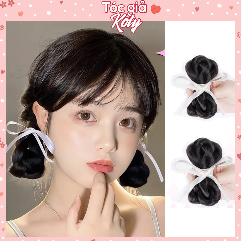 Tóc giả thắt nơ phối ruy băng cho nữ Koty Beauty, tóc tết giả nơ bính đẹp TG448