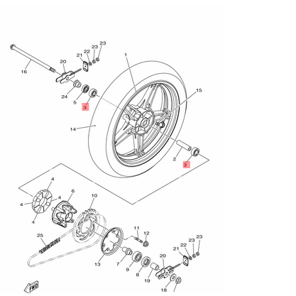 Bạc đạn bánh sau Exciter 150