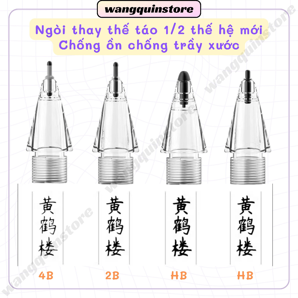 Đầu ngòi bút thay thế loại cao cấp cho bút Apple Pencil 1 và 2, ngòi bút gốc kim loại thế hệ 2024 chống ồn chống mòn