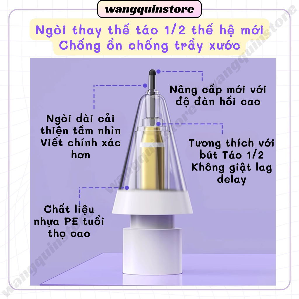 Đầu ngòi bút thay thế loại cao cấp cho bút Apple Pencil 1 và 2, ngòi bút gốc kim loại thế hệ 2024 chống ồn chống mòn