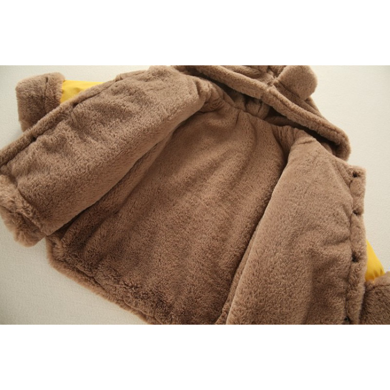 Áo khoác gió lót lông mũ tai gấu cho bé 2 màu be và vàng