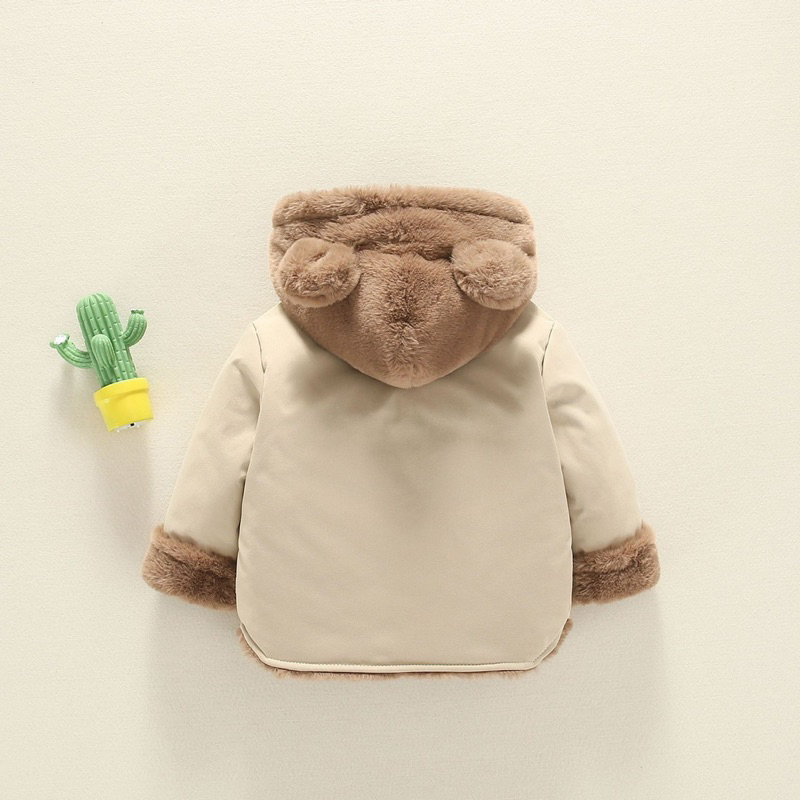 Áo khoác gió lót lông mũ tai gấu cho bé 2 màu be và vàng