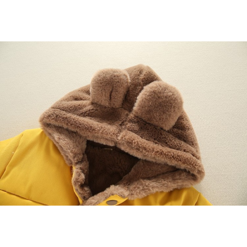 Áo khoác gió lót lông mũ tai gấu cho bé 2 màu be và vàng