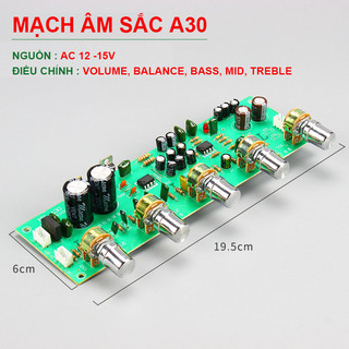 Mạch khuếch đại âm sắc. điều khiển volume, bass, mid, treble, nguồn 12v - 15v
