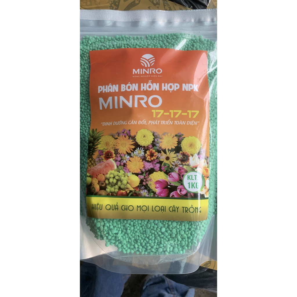 Phân bón NPK cao cấp MINRO 17-17-17+Te chuyên hoa mai cây kiểng rau màu  gói 1kg