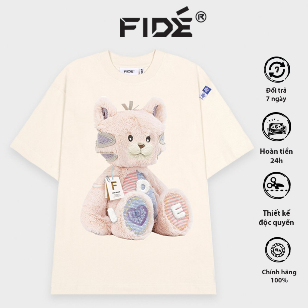 ÁO THUN FIDE GẤU FIDE UNISEX NAM NỮ CỔ TRÒN GẤU HỒNG - AT02