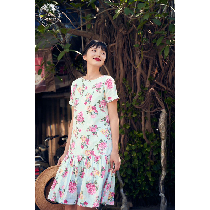 Váy Thiết Kế Vintage Đuôi Cá Lá In Hoa Chất Linen (38-64kg