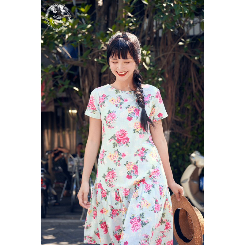 Váy Thiết Kế Vintage Đuôi Cá Lá In Hoa Chất Linen (38-64kg