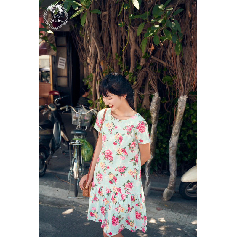 Váy Thiết Kế Vintage Đuôi Cá Lá In Hoa Chất Linen (38-64kg