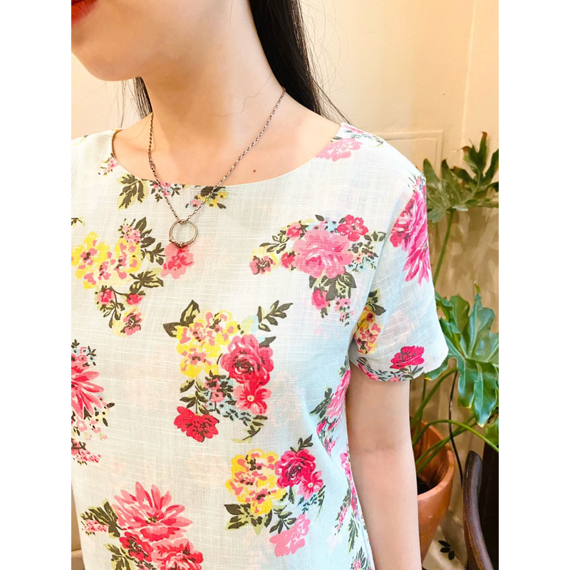 Váy Thiết Kế Vintage Đuôi Cá Lá In Hoa Chất Linen (38-64kg