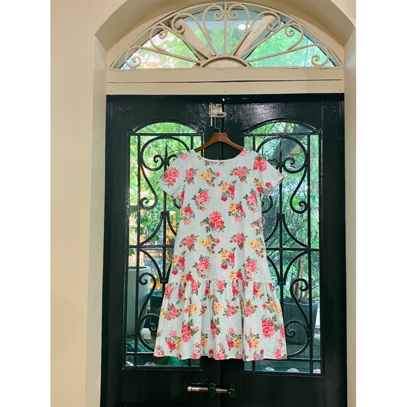 Váy Thiết Kế Vintage Đuôi Cá Lá In Hoa Chất Linen (38-64kg