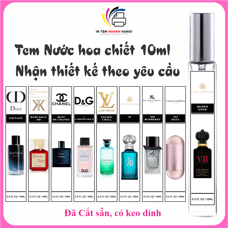 39 Tem chiết nước hoa 10ml - thiết kế theo yêu cầu - Đã cắt sẵn, siêu dính, nét đẹp