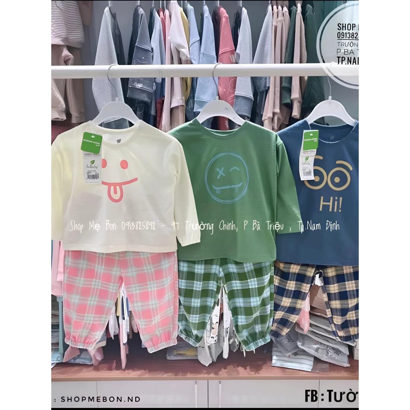 LULLABY Bộ quần áo dài tay thu đông xinh xắn cho bé trai bé gái cotton cho bé từ 7kg tới 20kg