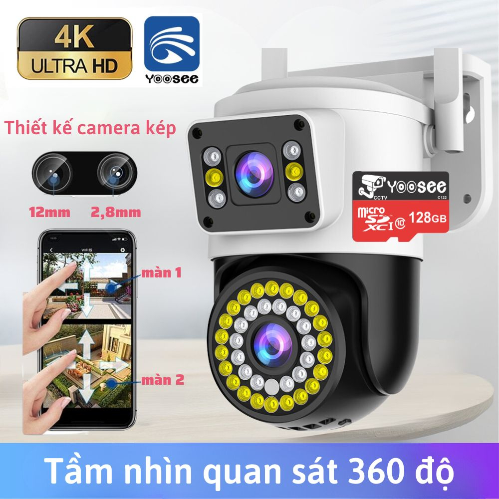 Camera Yoosee Wifi 2 Mắt giám sát Ngoài Trời Không Dây Ip66 Thông Minh chống nước an toàn AI - FHD 4.0mpx Siêu Nét