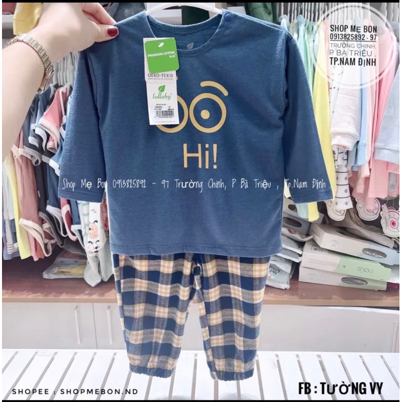 LULLABY Bộ quần áo dài tay thu đông xinh xắn cho bé trai bé gái cotton cho bé từ 7kg tới 20kg